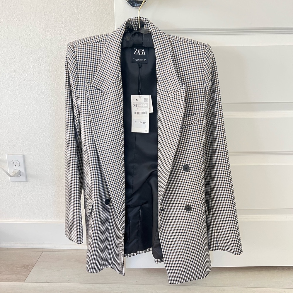 Zara Gingham Houndstooth Blazer NWT